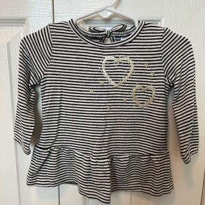 Carter's Black & White Striped Long Sleeve Top with Gold Heart Accents Size 12m